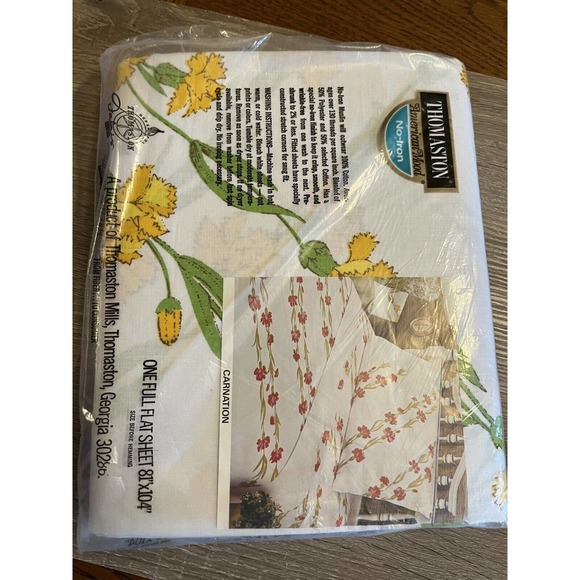 Vintage NOS Thomaston American Mood Yellow Carnation Floral Full Flat Sheet - Picture 4 of 4